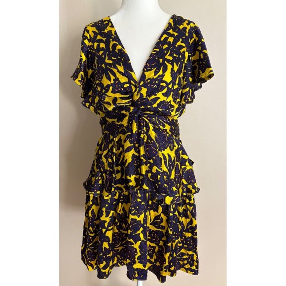A.L.C. Viera Twist Front Mini Dress in Silk Size 6 Purple and Yellow Florals - Picture 3 of 15